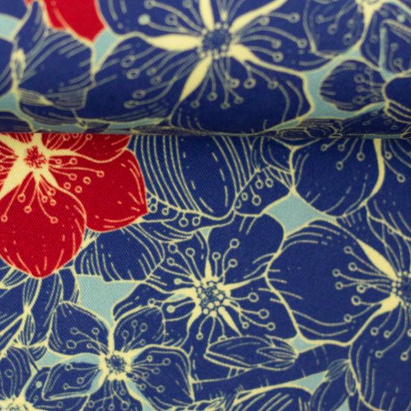 Viskose Florecita by Bienvenido Colorido blau/rote Blüten, mint